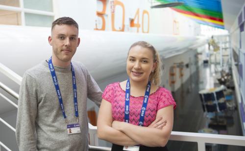IRC-ESA 2017 trainees Stephen O'Connor and Kim Heary (right to left) at ESTEC, Netherlands. Photo @ESA
