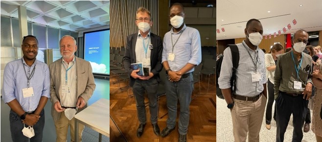 composite image: Aminu with Michel, Feringa, Ramakrishnan