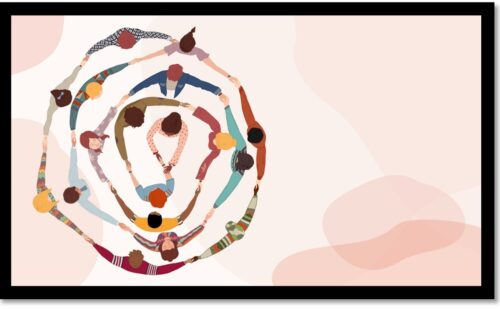 Cartoon of humans holding hands forming a circle