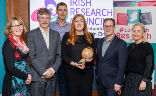 From left to right: Professor Orla Muldoon (IRC board member), Peter Brown, (IRC Director), Professor Liam Barry (IRC board member), Professor Aisling McMahon, (IRC ECR Researcher of the Year 2023), Professor Daniel Carey (IRC Chair), Professor Patricia Kearney (IRC board member).