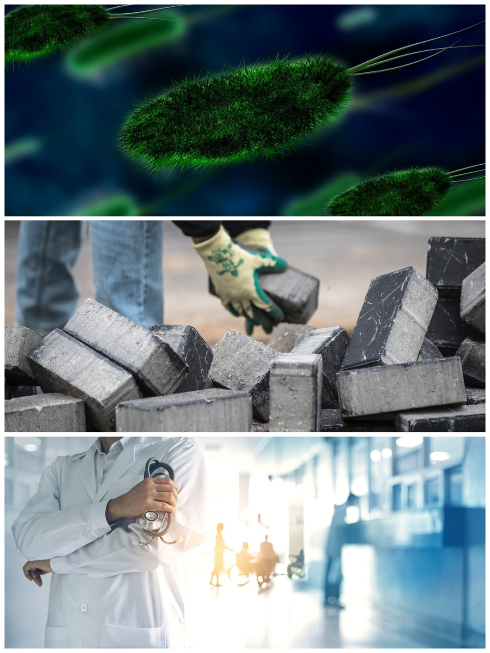 Three images of testing in a lab