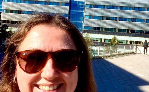 Pictured in front of the university in Stockholm, Dr Féaron Cassidy